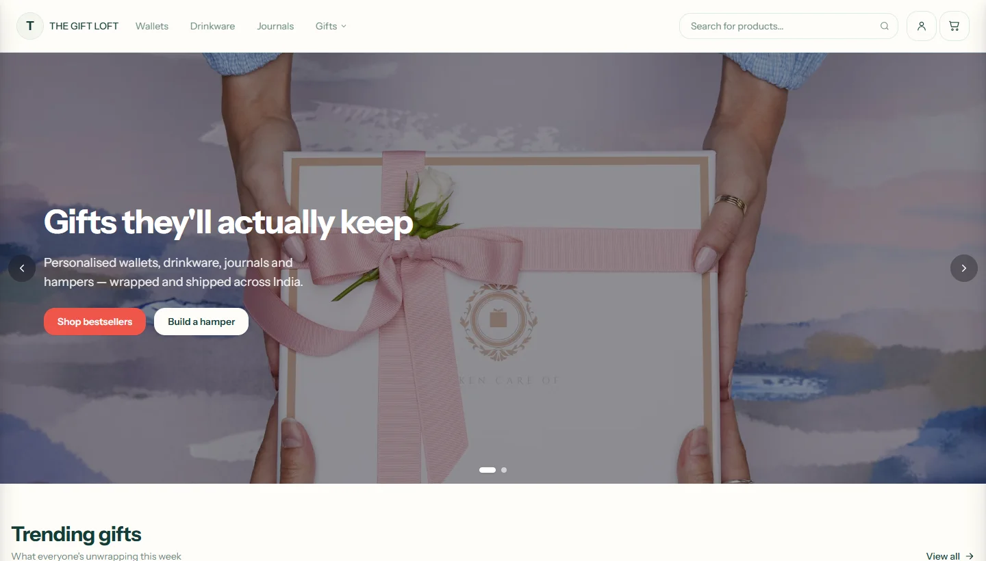 The Gift Loft template homepage