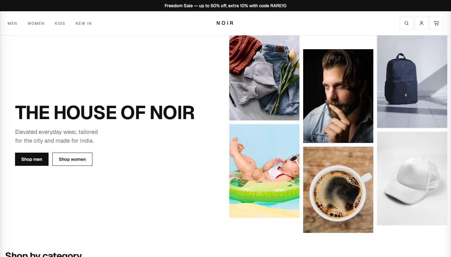 Noir template homepage